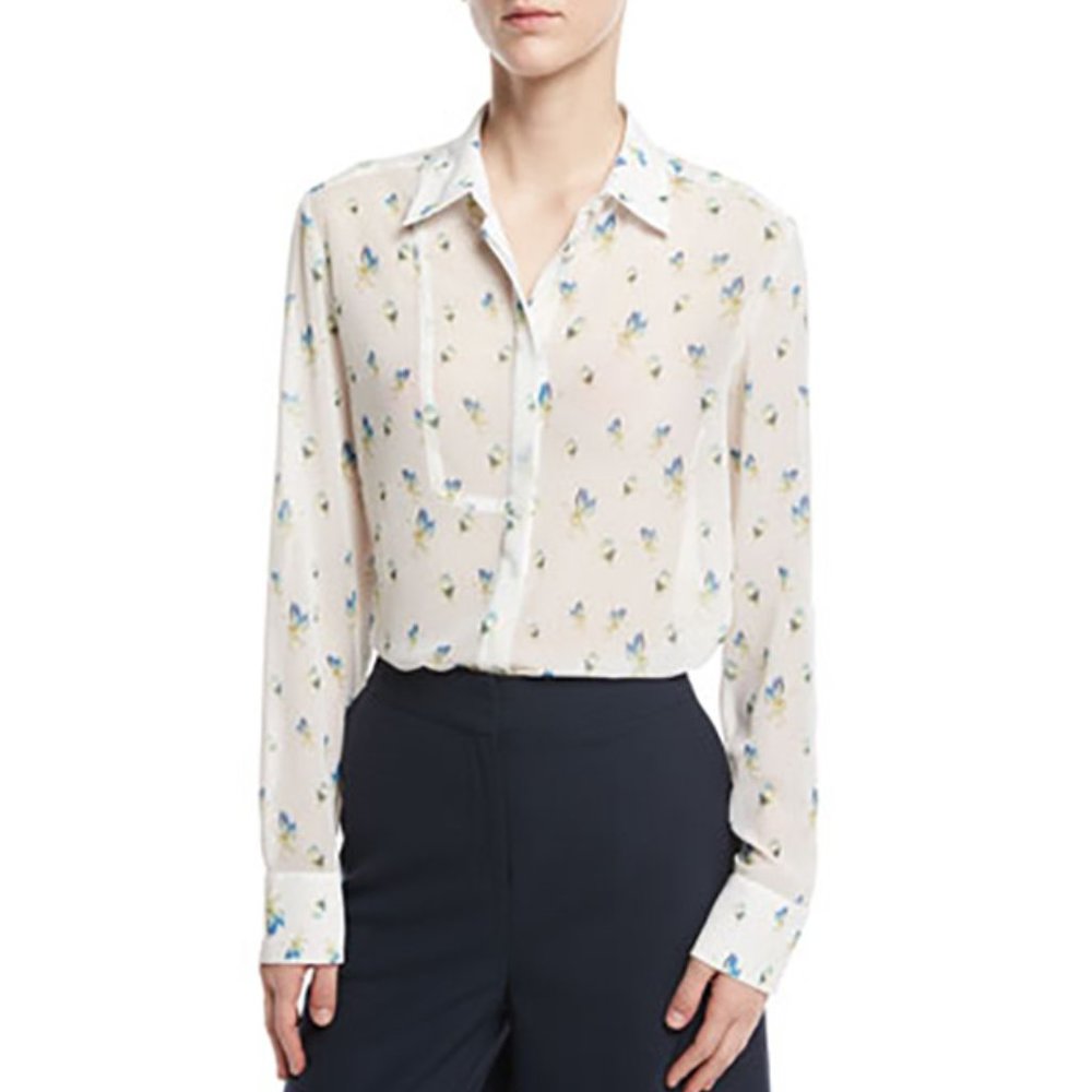 Jason Wu Grey Crane-Print Button-Front Blouse, Wh… - image 1